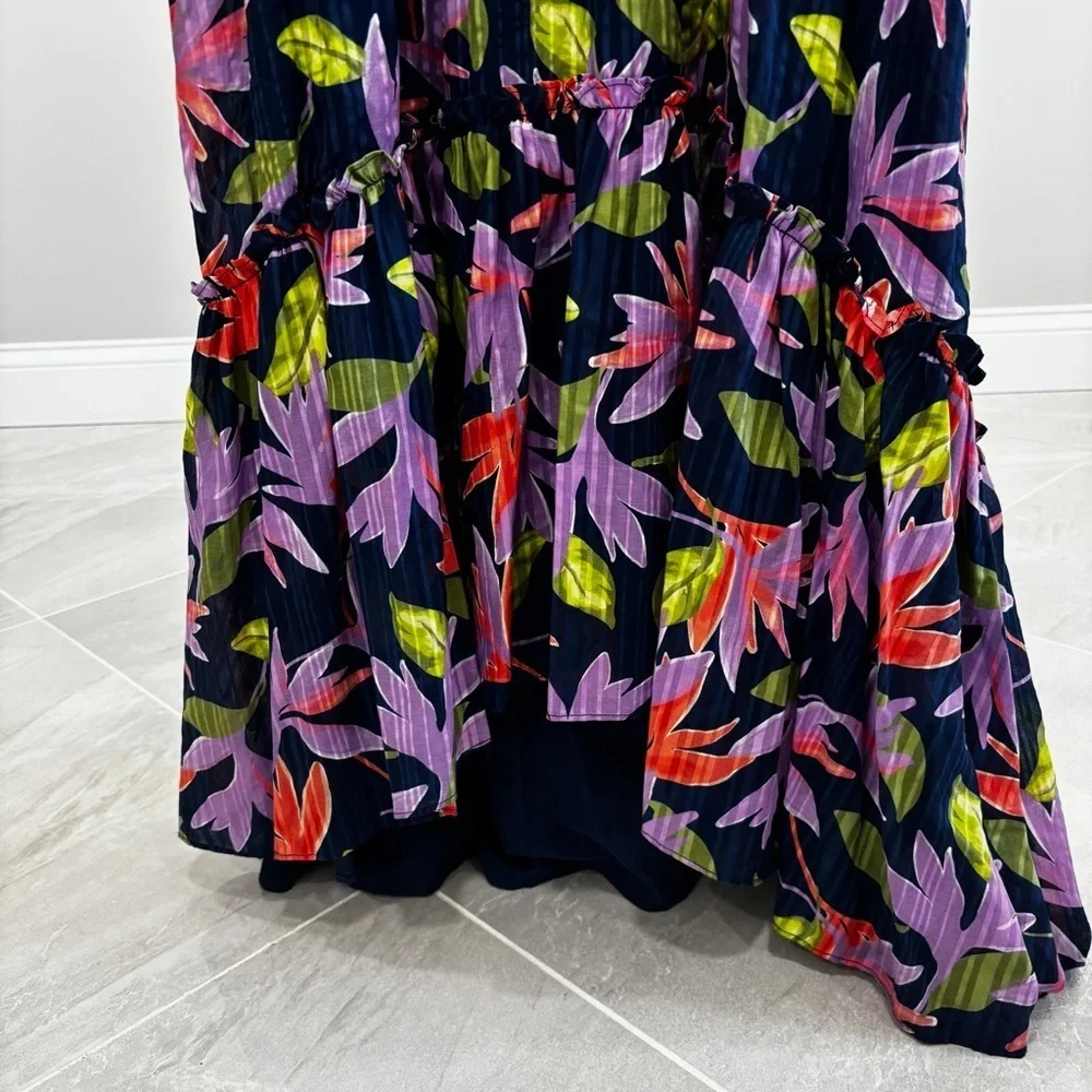 Ramy Brook Spring Navy Paradise Floral Miles High-Low Maxi Dress Size 00